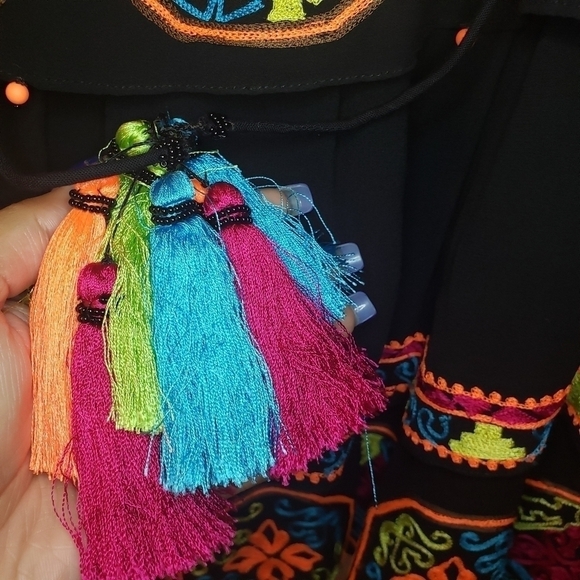 Hemant & Nandita 100% Silk Multicolored Embroidered Coastland Tunic Dress - Picture 6 of 8